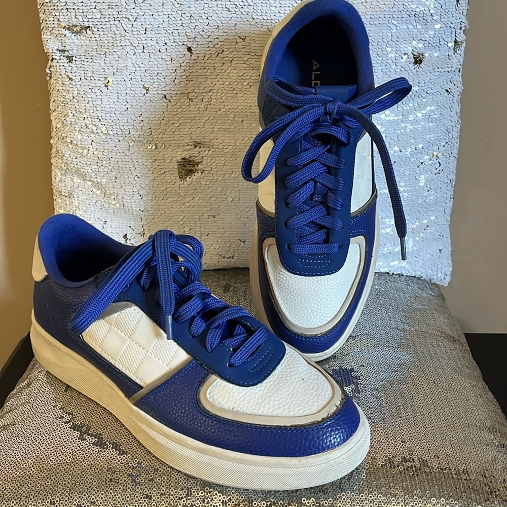 ALDO MEN SNEAKERS WHITE BLUE & GRAY SIZE 7.5